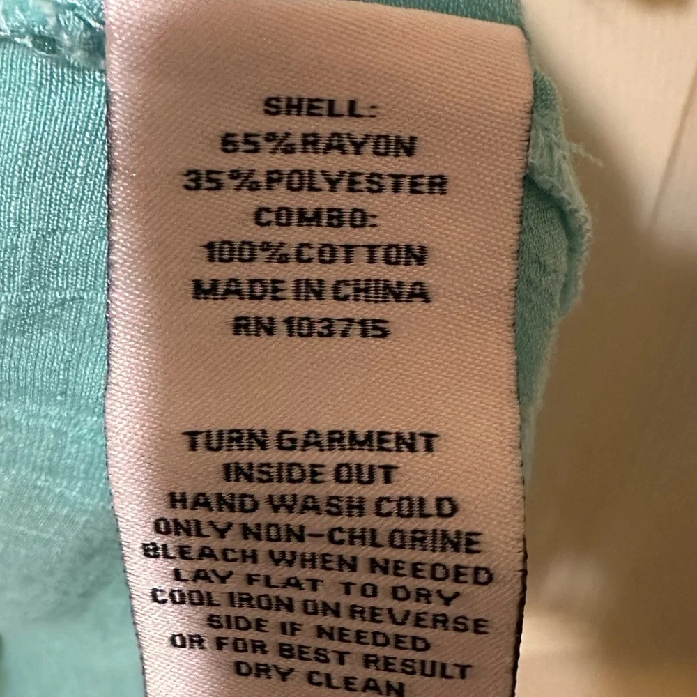 NANETTE LEPORE aqua button front loose fit eyelet puffy short sleeve top sz L - Picture 6 of 6
